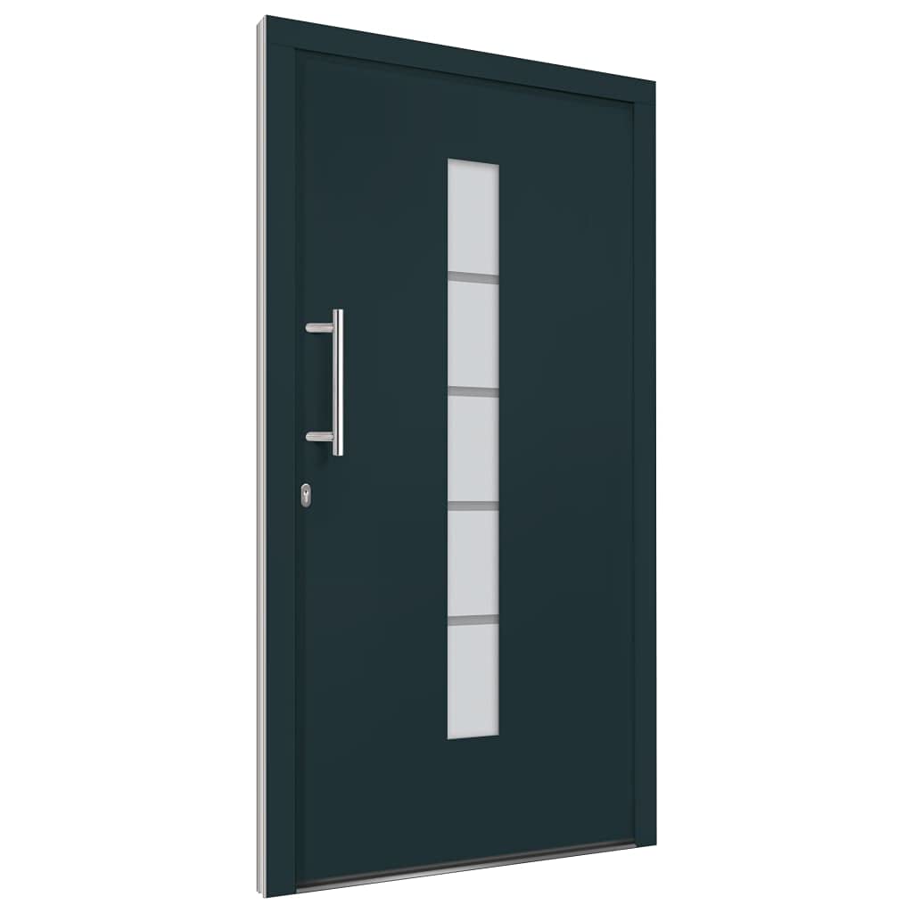 Drzwi wejściowe z aluminium i PCW antracytowe 100 x 210 cm z 5-krotnym zamkiem bezpieczeństwa, izolacja cieplna, izolacja akustyczna, próg aluminiowy, potrójne oszklenie, zestaw montażowy