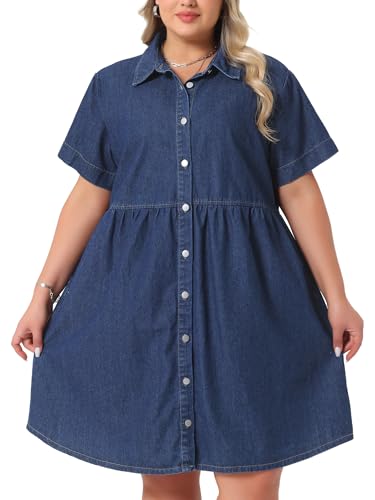 Image of Agnes Orinda Denim Dress for Women Plus Size Button Down Babydoll Sundress Jean Dress with Pockets 2026 Vacation