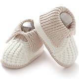 Neiwech Baby Booties Newborn Hand Knit Sock Shoes Soft Cozy First Walkers for Infant Boys Girls White 0-3 Months