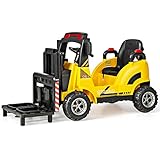 OLAKIDS Ride on Forklift, 12V Kids Electric Vehicle Construction Truck with Remote Control, Liftable Fork and Pallet, Toddlers Battery Powered Car with 2 Speeds, Music, USB, MP3, Lights (Yellow)