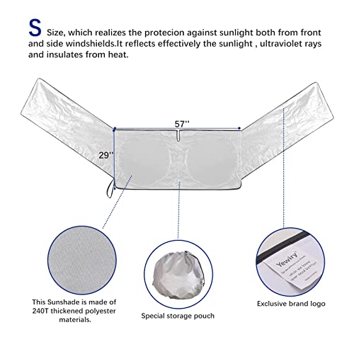 Yewiry Car Sun Shade Windshield Front And Side Window Sunshades Block Heat And Uv Visor Protection Cover Vehicle Interior Accessories Protect Privacy (Silver-Black, Small(57X 29 Inches)) #TOP3