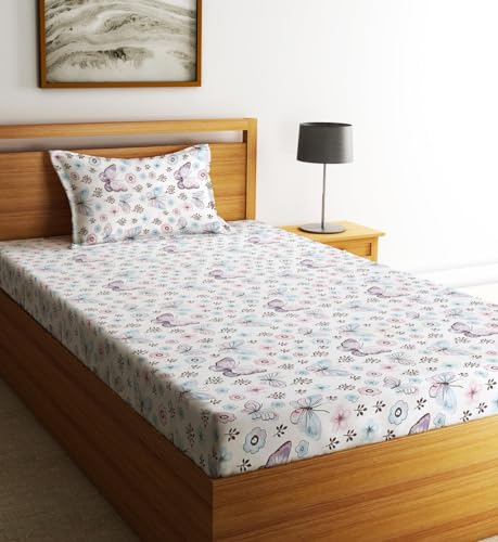 Image of Home Sizzler 210TC Butterfly Whispers Single Bedsheet with 1 Pillow Cover