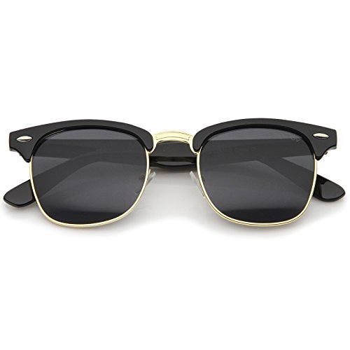 zeroUV Premium Half Frame Horn Rimmed Sunglasses with Metal Rivets (Black-Gold/Smoke)