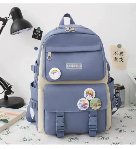 Teslawi kawaii backpack 4Pcs Set Aesthetic backpack 17in backpack，with Kawaii Pendants，Crossbody Bag ，Pencil Case, Handbag (Blue)2