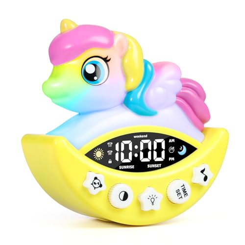 Kids Alarm Clock, Digital Alarm Clock for Kids Bedroom, Cute Unicorn Wake Up Clock with Night Light, Sleep Training and Sound Machine for Children Kids