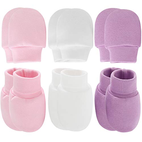 Zando Baby Mittens and Socks Set No Scratch Cotton Gloves Newborn Adjustable Baby Boy Mittens Infant Toddler Girl Gloves 0-6 6-12 Month White&pink&purple One size