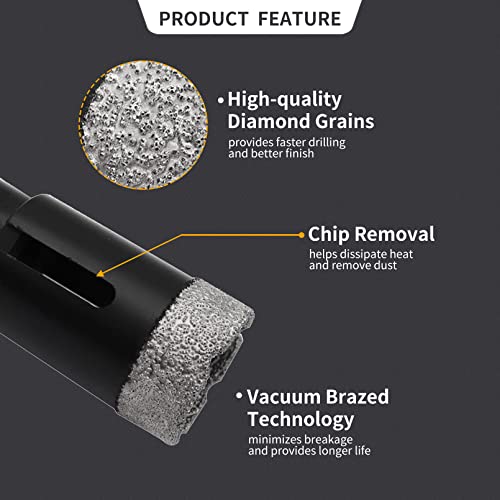 Btblbits Dry Diamond Core Drill Bit 1-1/2 Inch Tile Diamond Hole Saw For Angle Grinder Porcelain Ceramic Granite Marble Stone Brick Vacuum Brazed 38Mm With 5/8-11 Thread Plus 3/8 Inch Hex Shank Adapter #TOP3
