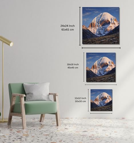 Image of Kunj Cart Mount Kailash Painting | 10+ DESIGNS | Kailash Parvat Canvas Painting for Living Room, Temple Home & Office Wall Decoration (Kailash Mountain Photo, 12x12 Inch, Framed)