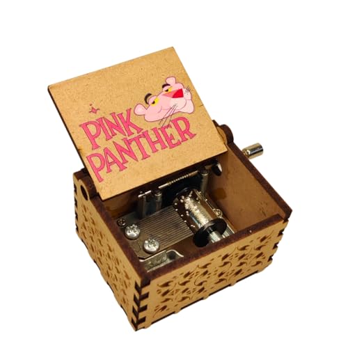 Image of Zesta Pink Panther Wooden Musical Box Gift | Vintage Music Crank Mini Collectible for Girlfriend, Boyfriend, Husband, Wife | Unique Musical Gifts for Music Lovers | Classic Wooden Box