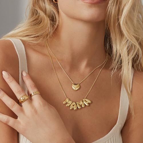 KissYan Mama Necklace for Women, 14K Gold Plated Bubble Love Bff Pendant Necklace for New Mum Wife, Fashion Jewelry Gift for Mother's Day2