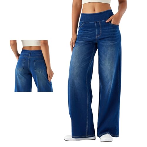 Grevela Pull Up Jeans, Grevela Stretch Jeans, High Rise Straight Wide Leg Washed Stretch Casual Pants Multiple Pockets