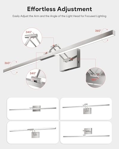 Image of VONLUCE 36 inch LED Bathroom Vanity Light, 3CCT Modern LED Vanity Lights with 360 Rotatable Head Swing Arm, 15.4W Bathroom Light Fixture Over Mirror, LED Lights for Bathroom Bedroom, Brushed Nickel | 3CCT, Flicker-free, 360 Rotatable Head & Swing Arm, IP44 waterproof Bathroom Light Fixture Over Mirror for Bathroom, Picture