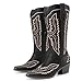Athlefit Women's Square Toe Cowboy Cowgirl Boots Low Chunky Heel Embroidery Western Mid Calf Boots for Country Concerts, Black, Size 6.5, AD00754