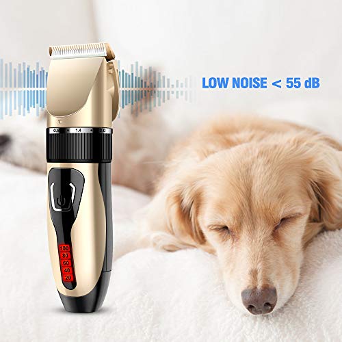 Comsmart Dog Clippers, Upgraded Dog Grooming Clippers Dog Hair Trimmer Cordless Low Noise Rechargeable Electric Quiet Pet Hair Clippers Set for Cats, Dogs, Other Pets