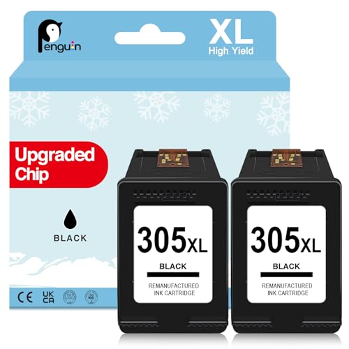 Penguin 305 Ink Cartridge Black Replacement for HP 305 XL Compatible with Deskjet 2810e 2820e 2800e 4220e 4222e 2710e 2720e 4120e Envy 6000e 6020e 6032e 6022e for HP 305XL Printer Ink 2 Pack