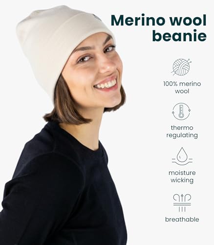 Image of Merino Wool Beanie for Women & Men - 100% Merino Skull Cap 17.5um - All Season Unisex Adult Hat & Socks for Running, Hiking