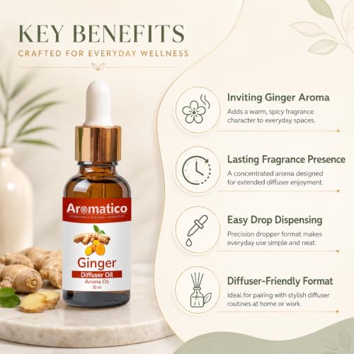Image of AROMATICO Ginger Diffuser Oil For Relax Calm Mood, Natural Homely Fragrance, Sound Sleep & Pure Aromatherapy | 30ML
