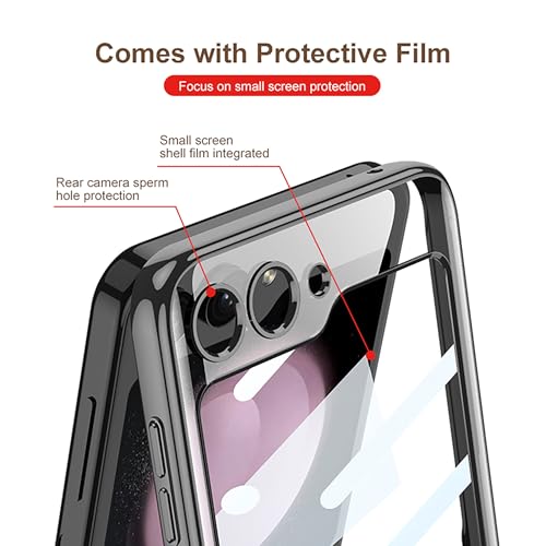 Image of BOUNCEBACK Slim Electroplated Transparent Hinge Ring Case /Cover for Samsung Galaxy Z Flip5 / Case Cover for Z Flip 5 - (Clear Black | Polycarbonate)