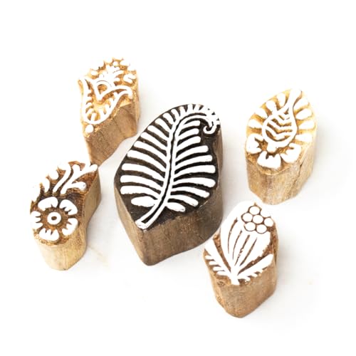 Wooden Stamp Block, Printing Stamp Design Set - Block for Printing Saree Border, Dresses, Craft Card Making, Scrapbook, Clay Pottery | Set of 5 | Hashcart®