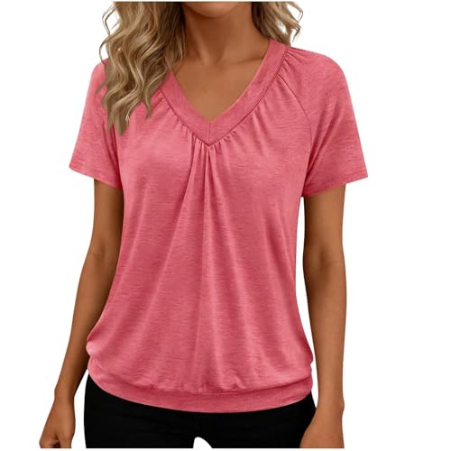 T-shirt col V femme ample anti-transpiration en tissu respirant pour l'été chaud