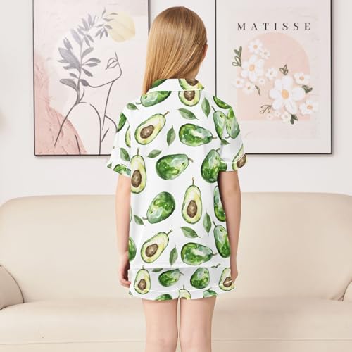 ALAZA Watercolor Avocado White Satin Pajamas Set Short Sleeve Button Down Sleepwear Summer Pjs 2 Piece4