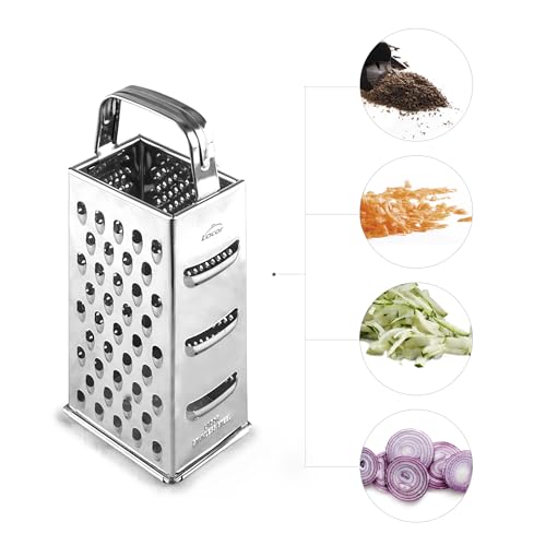 Foto von Lacor - 60305 - Reibe 6 in 1, robust und widerstandsfähig, spülmaschinenfest, zum Reiben aller Arten von Lebensmitteln, 4 Seiten, ergonomischer Griff, Edelstahl 18/10, Höhe 23 cm, Gewicht 160 g
