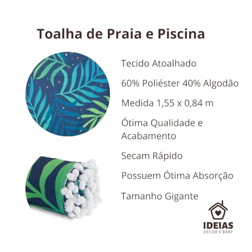Toalha de Praia Grande Estampada Folhagens | Toalha de Piscina Toalhas de Praia com Pompom Toalha Su