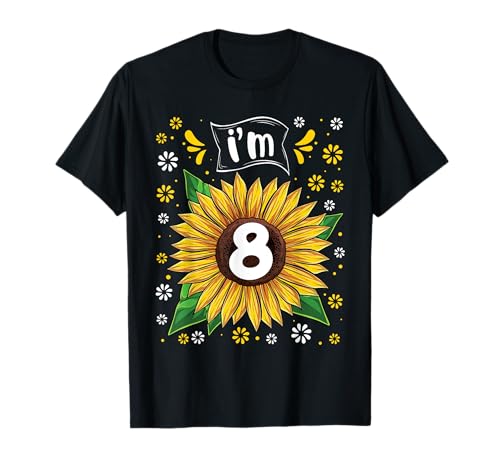 8th Birthday Girl Sunflower 8 year old Sunflower Party Camiseta