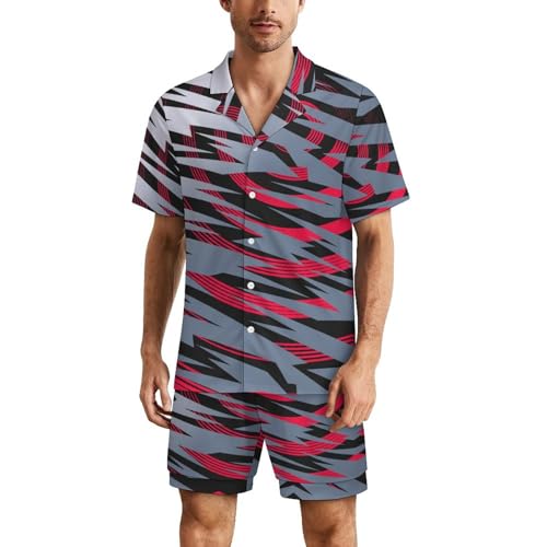 Ensemble pyjama 2 pièces pour homme court boutonné vêtement de nuit décontracté White-5