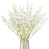 Rzoukler White Orchid Artificial Flowers 6pcs Realistic Silk Dancing Lady Orchids 35.5' Long Stem Fake Orchid for Tall Vase Faux Flower in Bulk for Home Wedding Party Garden Kitchen Decor(White)
