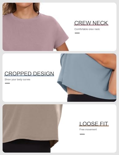 Dalavch 6 Pack Women's Crop Top Short Sleeve Athletic Workout Loose Fit - 3
