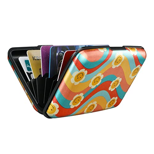 Image of Elfish Mini RFID Aluminum Wallet Credit Cards Holder Business Card Case Metal ID Case for Men Women, Smile Flower