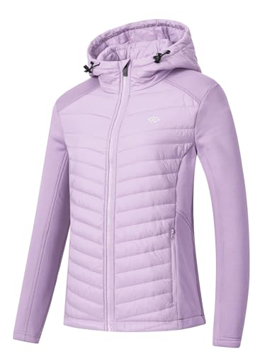 MoFiz Chaqueta acolchada ligera para mujer cálida chaqueta de invierno con capucha con cremallera Chaqueta plumas mujer plumifero ultraligero mujer Deportiva para Exteriores morado claro L