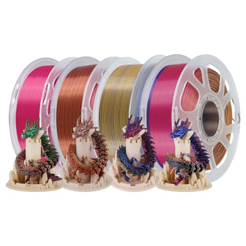 Image of Kingroon Silk PLA Filament, Tri Color Silk PLA Filament, Multicolor 3D Printer Filament 1.75 mm, Dimensional Accuracy + /- 0.03 mm, 4kg Spool(8.8lbs) 4 Rolls, 4 Different Tri Color Filaments