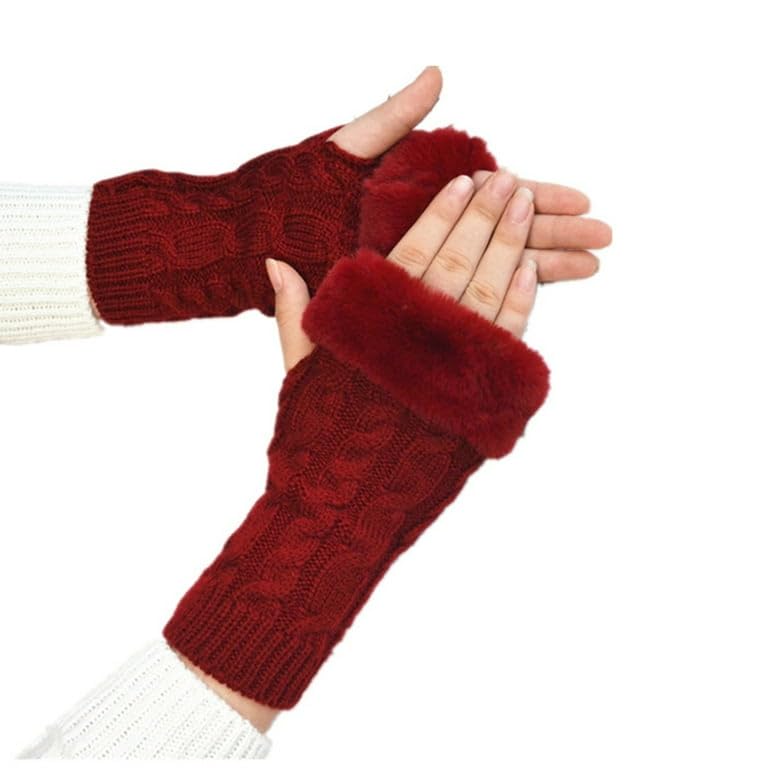 topibaaz Women Long Extended Arm Sleeves Self Design Knitted Woolen Warm Soft Comfortable Fingerless Fur Gloves Winter Accessories Hand Warmer for Girls-picture-21