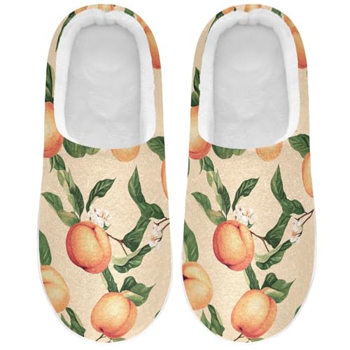 JUNZAN Funny Peach Fruit Beige Womens Cotton Slippers Washable Memory Foam Indoor Slippers for Indoor Christmas Presents 6-7
