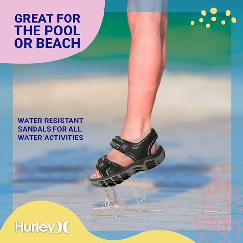 Image of Hurley Loni Toddlers and kids Water Shoes, Beach Essentials, Girls and Boys Open Toe Sandals, Lightweight, Breathable and Two Adjustable Straps