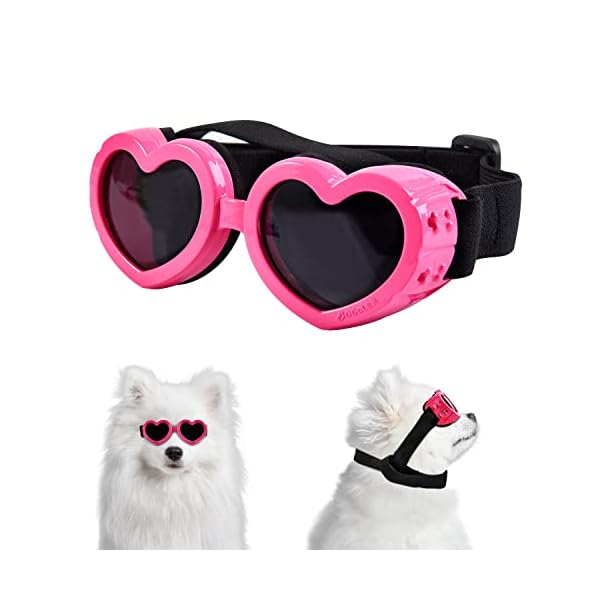Suxible dog goggles small breed dog sunglasses, uv protection heart shape dog sunglasses with adjustable strap, waterproof goggles for dogs doggy pet puppy sun glasses doggie windproof glasses-pink