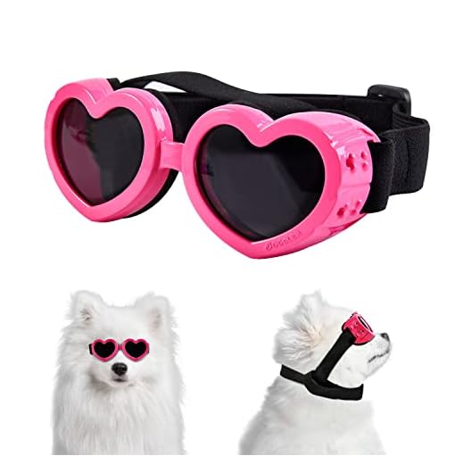 Suxible Dog Goggles Small Breed Dog Sunglasses, UV Protection Heart Shape Dog Sunglasses with Adjustable Strap, Waterproof Goggles for Dogs Doggy Pet Puppy Sun Glasses Doggie Windproof Glasses-Pink