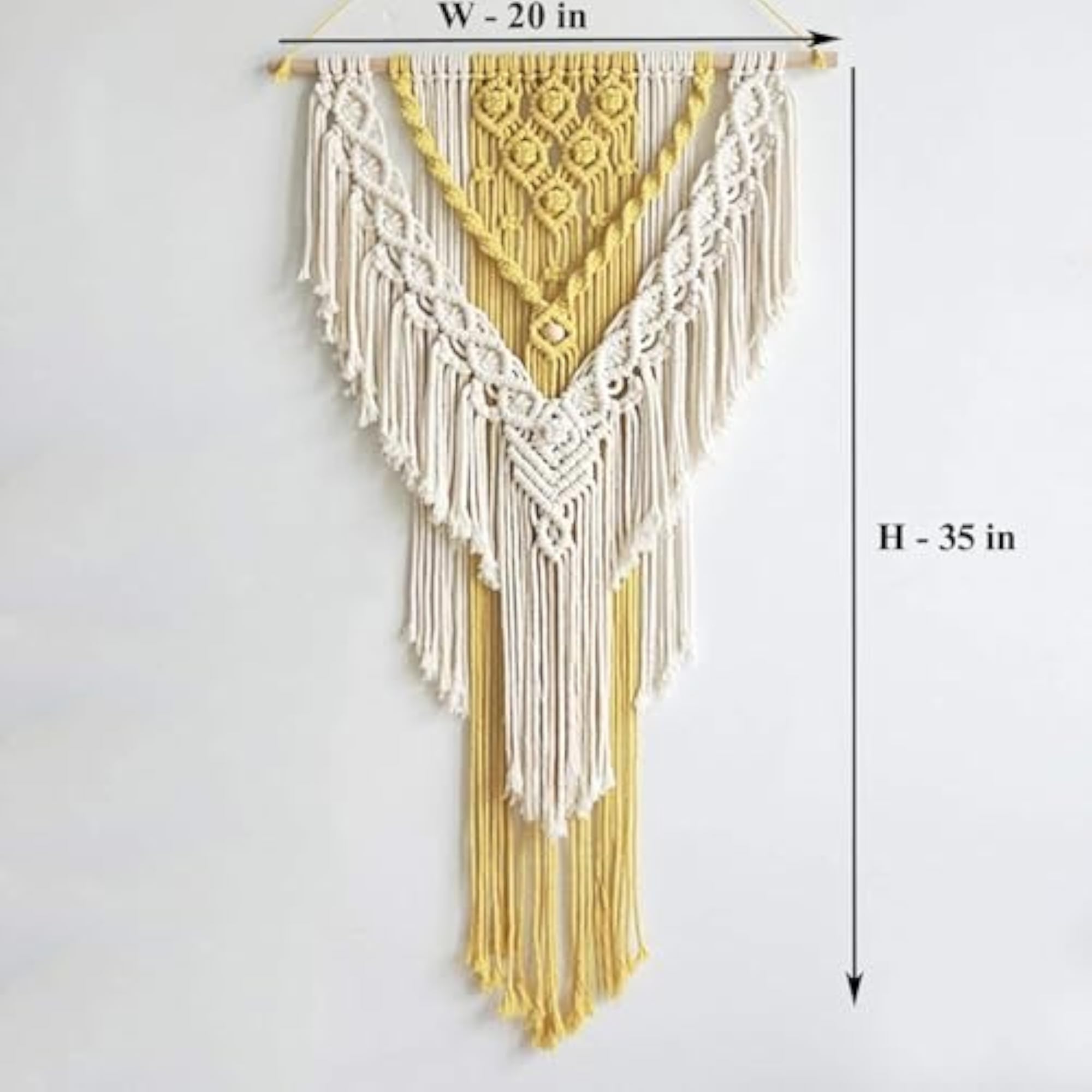 Off White & Yellow Cotton Macrame Dream Catcher Wall Hanging