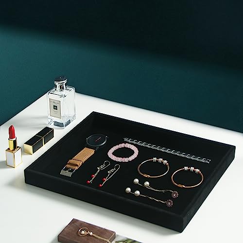 Image of Coward 2Pcs /Set Black Velvet Stackable Jewerlry Organizer Tray Velvet Blank Tray Holder for Beads Bracelets Necklaces Earrings Store Selling or Home Show