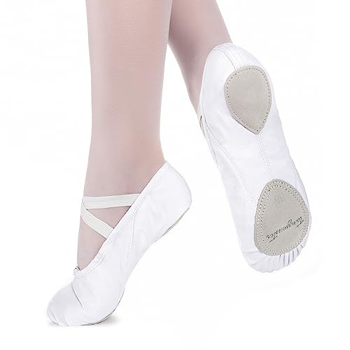 tanzmuster Ballettschuhe Mädchen - Charlie - Geteilte Ledersohle - weiß...