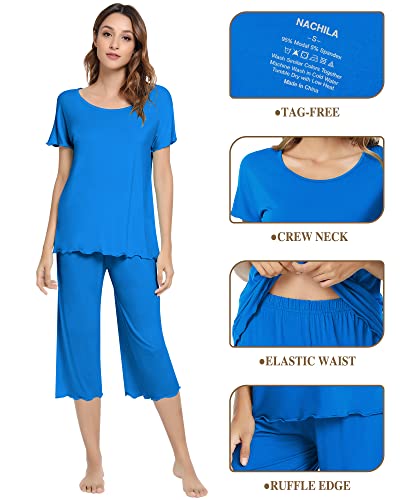 Image of NACHILA Women's Pajamas Set,Short Sleeve Sleepwear Capri Pant Pjs