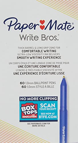 Image of Paper Mate Ballpoint Pens, Write Bros. Blue Ink Pens, Medium Point (1.0mm), 60 Count (Pack of 2)