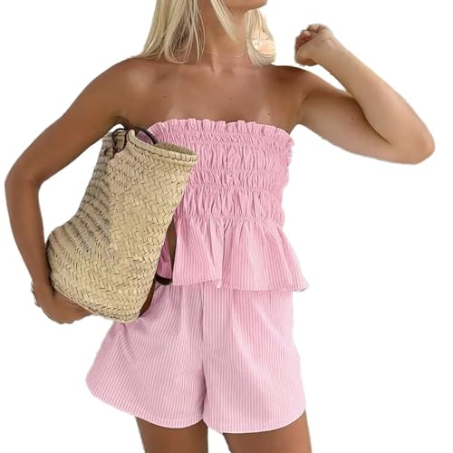 Ensemble short sans bretelles à volants et taille haute pour l'été