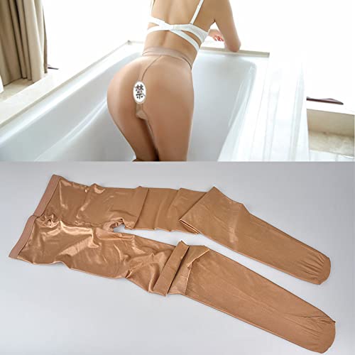 Htruiya Women's Sheer Reflective Shiny Silk Pantyhose 70D Flash Oil Bright Shaping Dance Stockings Tights-Brown #TOP7