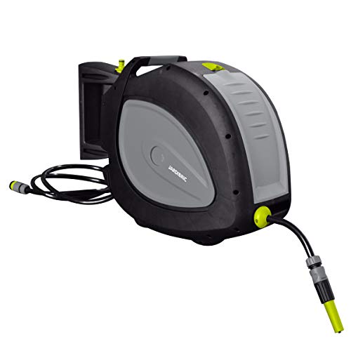 Jardibric - Dévidoir Arrosage Mural Automatique 35 m Ø12,5 mm - Enrouleur Rétractable Pivotant 180° - Rallonge 2 m + Lance et Raccords