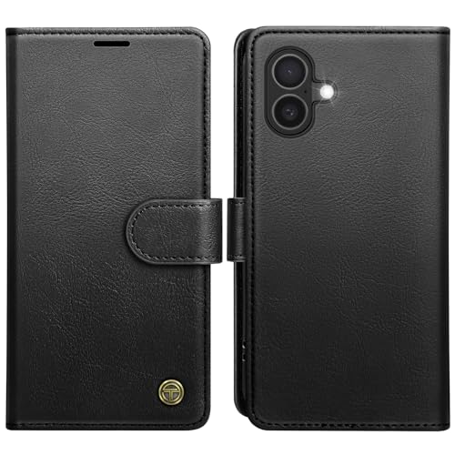 AIMOYU for iPhone 16 Case Flip Wallet Leather Phone Case with [4 Card Slots] [Kickstand] [RFID Blocking] Magnetic Protective Shockproof Cover for iPhone 16 Phone Case - Black
