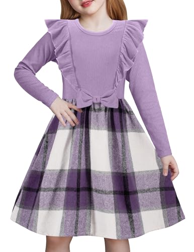 Arshiner Vestido de Punto Vestido de Manga Larga para Niña Vestido de Otoño e Invierno Vestido de Fiesta para Niños Vestido de Volantes de Corte A Vestido Escolar Vestido de Cumpleaños 4-5 Años