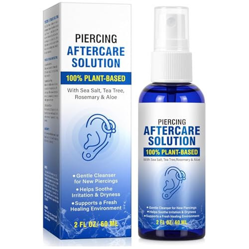 Piercing Aftercare Spray, Piercing Aftercare Solution, Sea Salt Spray for Body and Facial Piercings, Ear, Nose, Navel, Oral & Body Piercing Cleaner, Fine Mist 2 Fl Oz